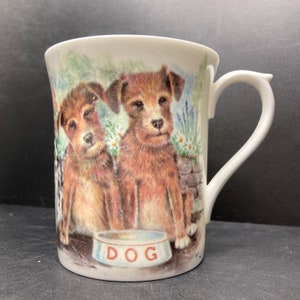 Vintage Royal Stuart Puppy Dogs with rubber duck and dog bowl fine bone china mug made in England