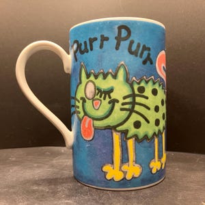 Vintage Dunoon Moggies Purr Purr Moggie Stengodsmugg Jane Brookshaw Tillverkad i Skottland *Felaktig*