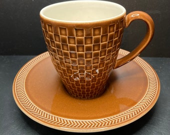 Vintage 1998 Wedgwood Weekday/Weekend Espresso Brown Earthenware Cup and Saucer made in England