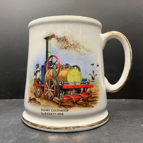 Vintage Old Foley Ceramic Mug, Rickett Rotary Cultivator & Aveling