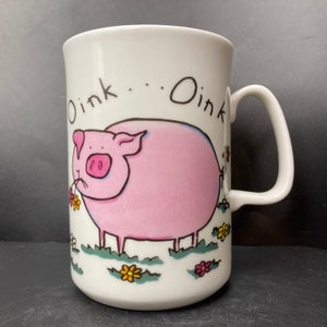 Vintage Ashley Oink Oink Pigs and Flowers fine bone china mug made in England