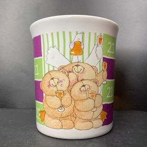Vintage Forever Friends 21e verjaardag teddyberen en eend keramische mok Hallmark Cards U.K. gemaakt in Engeland