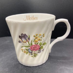 Vintage Crown Trent Albertine Rose? “Mother” Faceted Floral Fine Bone China Mug Made in Staffordshire England *Flawed*
