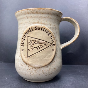 Vintage Hollowell Sailing Club Northamptonshire embossed studio pottery mug Mushroom Pottery Sutton Hull