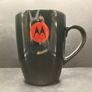 Vintage Motorola Telecommunications Company showing M Logo Black and Red Ceramic Mug