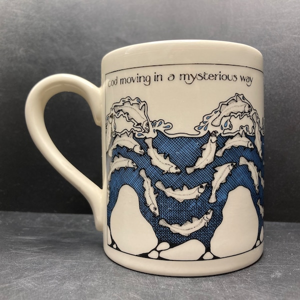 Vintage Cod Moving in a Mysterious Way ceramic mug Simon Drew Gallery Dartmouth Devon