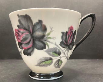 Vintage Royal Albert Masquerade black & red roses bone china tea cup made in England *No Saucer*