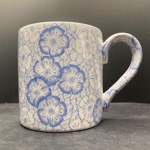 Vintage Burleigh Blue Plum/Cherry Blossom? Floral Ironstone Mug Made in Staffordshire England *Chipped*