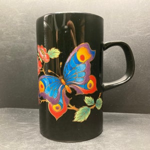 Vintage Dunoon Hawaii Butterflies & Flowers stoneware mug made in Scotland