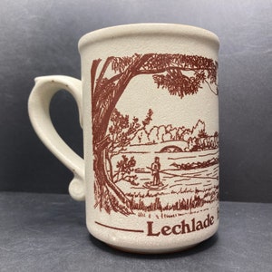 Vintage Lechlade from the River Thames Gloucestershire The Cotswolds handmade stoneware mug Laugharne Pottery