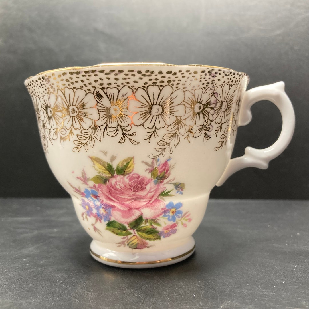 Vintage Balfour Pink Rose & Blue Flowers Best Bone China Tea Cup Made