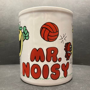 Vintage Mr. Men Mr. Noisy Football Scene Roger Hargreaves ceramic mug made in England
