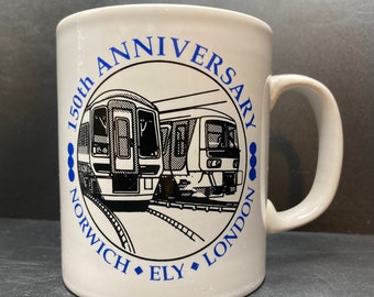 Vintage 150th Anniversary of Norwich Ely London railway line ceramic mug Staffordshire Tableware made in England