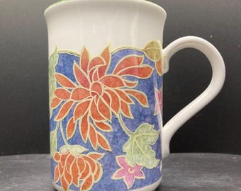 Vintage Kingsbury Flowers Leaves & Fruits Fine Bone China Mug Staffordshire Tableware Made in England