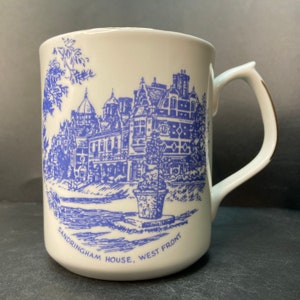 Vintage Sandringham House West Front and King George V quote small fine English china mug Susan Clough Designs Totnes