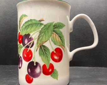 Vintage 1990 Roy Kirkham Cherry Fruit Garden Collection fine bone china mug England