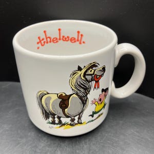 Vintage Thelwell Club Pony Eating Rosette Scene SMALL Ceramic Mug John Grays Shenstone Made in England