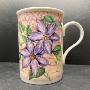 Vintage Crown Trent China Limited Purple Clematis floral fine bone china mug made in England