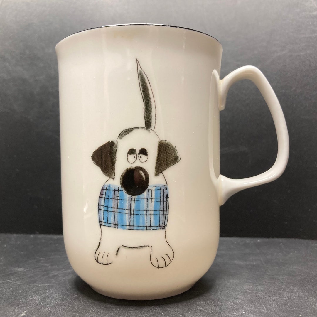 Vintage Rose Of England Dog In Blue Tartan Coat Fine Bone China Mug Vintage Rose Of England Dog In Blue Tartan Coat Fine Bone China Mug