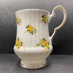Vintage Royal Windsor Yellow Roses floral fine bone china footed mug made in England