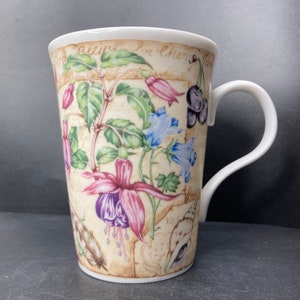 Vintage Crown Trent China Limited Fuchsias and Bindweed trumpet flowers fine bone china mug made in England