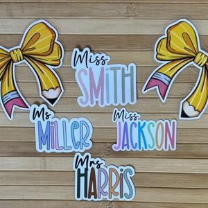 Custom Teacher Name Vinyl Sticker for Water Bottle or Laptop Gift, Boho Stickers