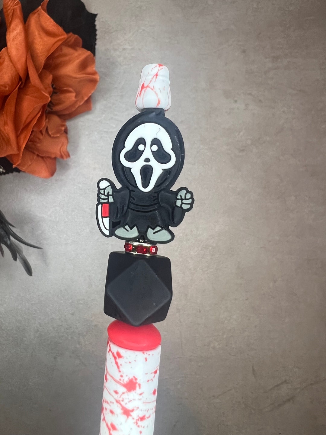 Ghost Face Pen Halloween Pens Halloween Beaded Keychains Etsy