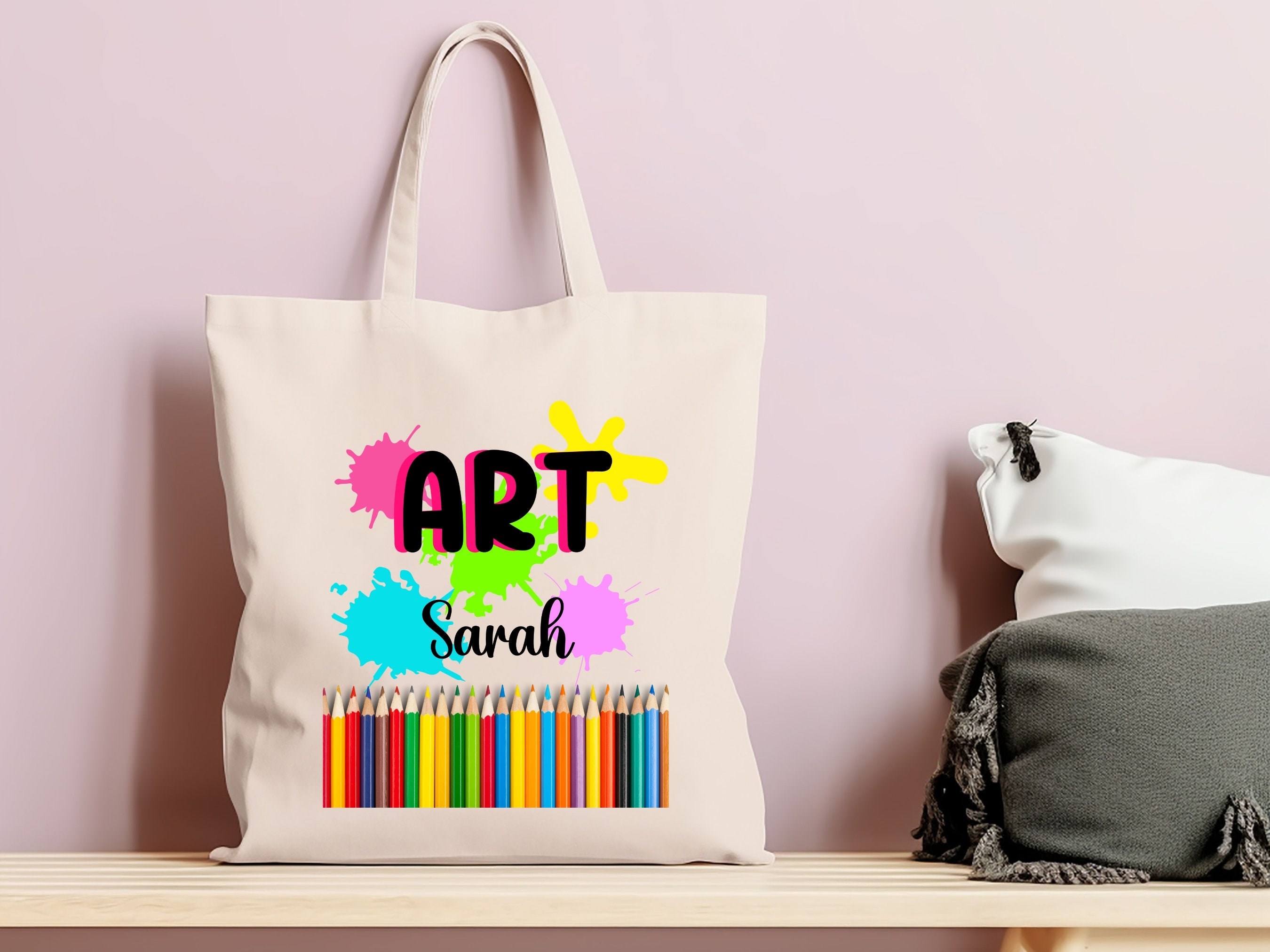 Sac de bibliothèque d'art en toile personnalisé pour enfants - Sac d'école personnalisé pour enfants