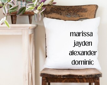 Custom Family Name Throw Pillow Cover Housewarming Gift with Grandkids Names
