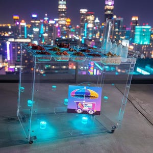 Large Acrylic Snack Cart with LED Lights, Dessert Display Cart, Candy Cart, Charcuterie Cart, Free Freight Shipping