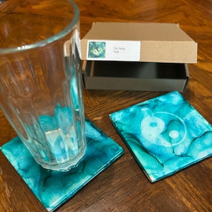 Yin yang coaster Teal - set of 2