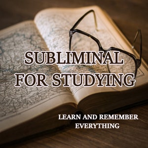 May include: An open book with a pair of glasses resting on top. The book has a map printed on the pages. The text on the page reads "Subliminal for Studying Learn and Remember Everything".