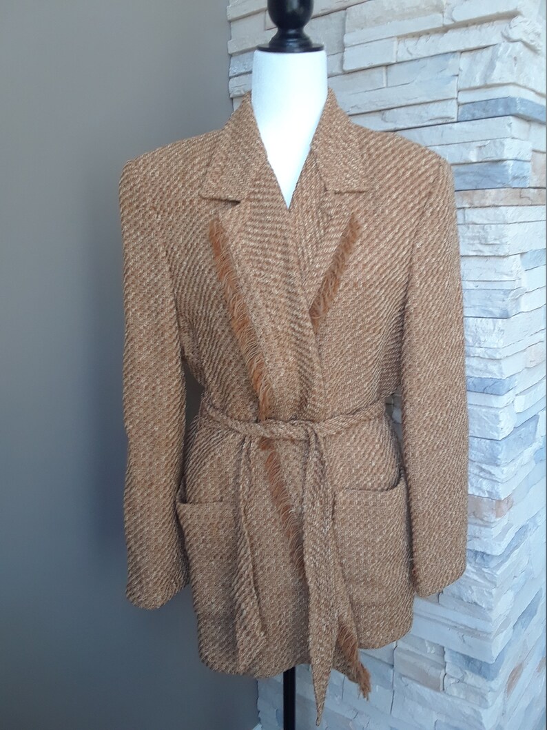 Vintage 80s Wool Wrap Cardigan SM Brown Blazer Sweater