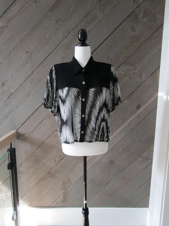 90s Joseph Ribkoff Sheer Zebra Print Blouse / Blac