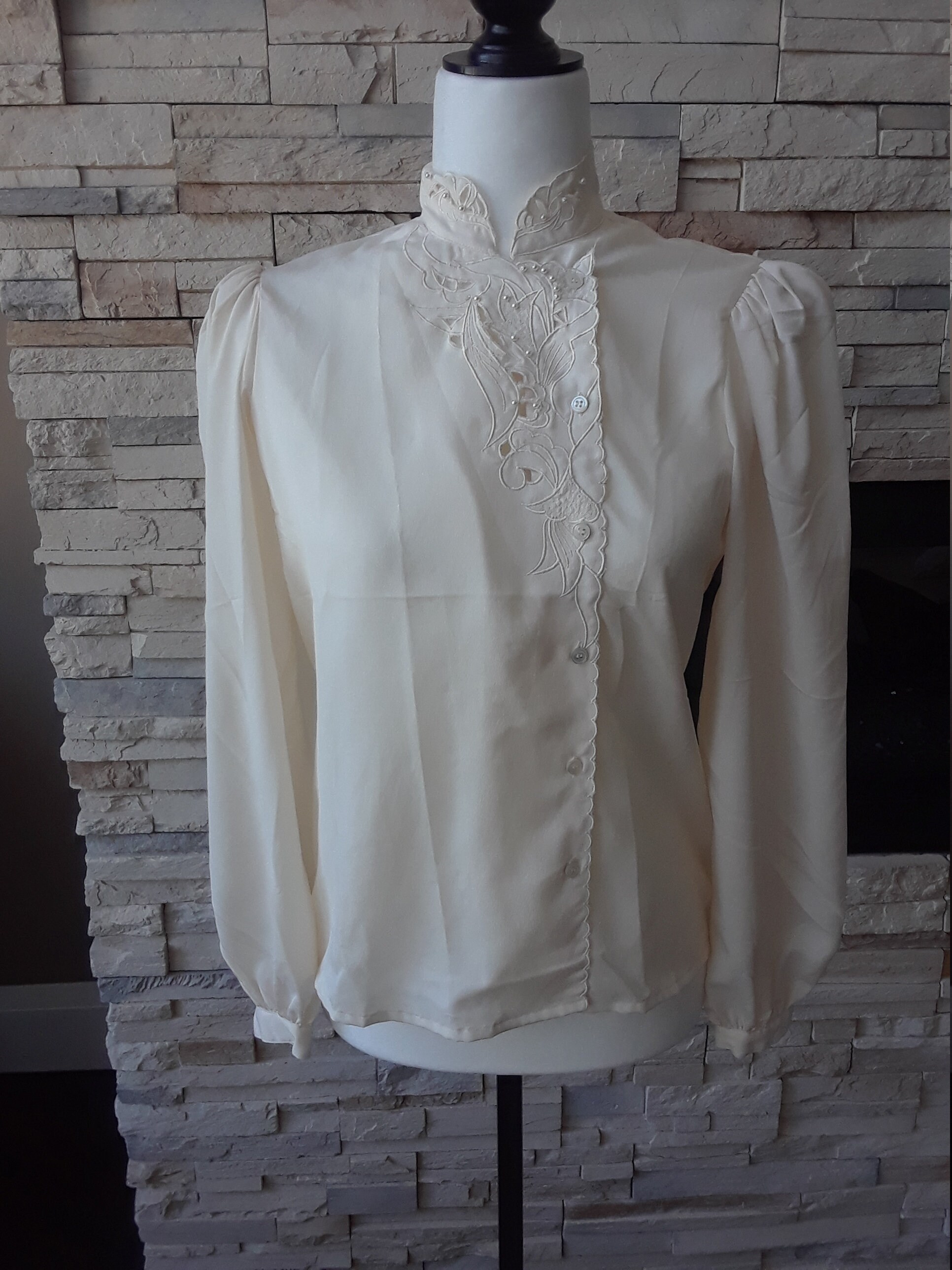 Vintage Cream Satin Blouse Etsy