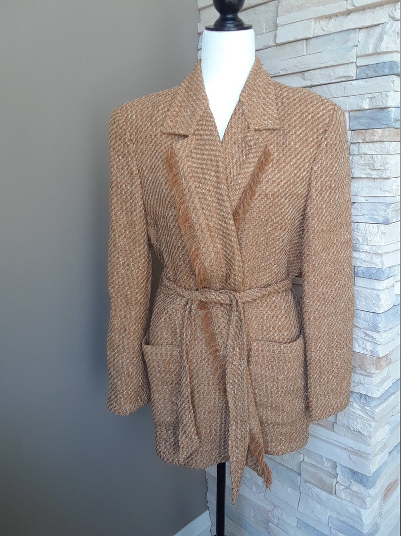 Vintage 80s Wool Wrap Cardigan SM Brown Blazer Sweater