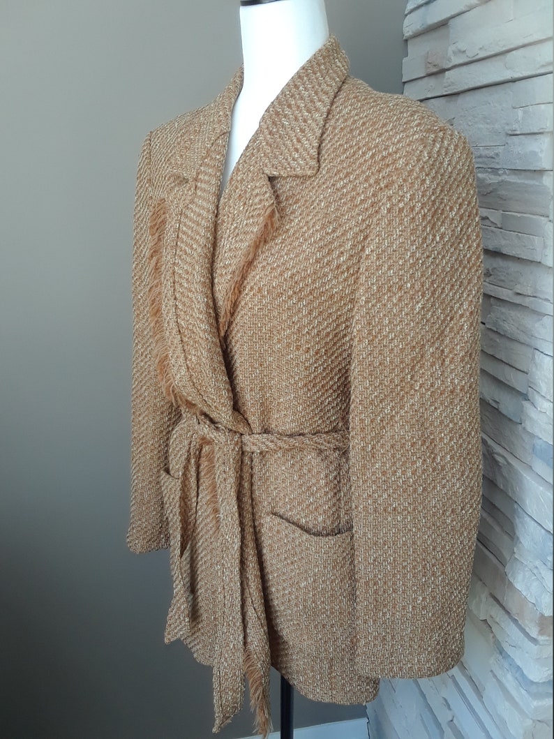 Vintage 80s Wool Wrap Cardigan SM Brown Blazer Sweater
