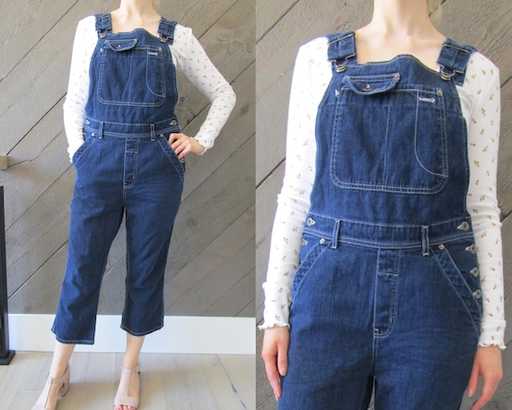 Vintage 90s SILVER Jeans Overalls, Darkwash Cargo