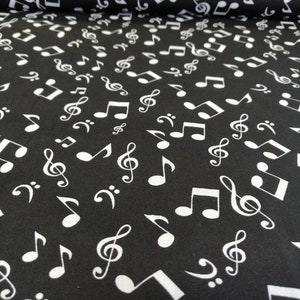 Cotone Patchwork Spartiti Clef bianco su nero