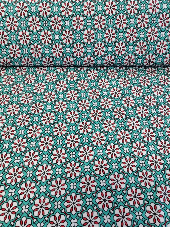 Baumwolljersey Vintage Retro Blumen türkis Fräulein von Julie