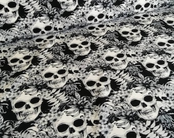 French Terry Palmen Skulls Sommersweat schwarz weiß grau