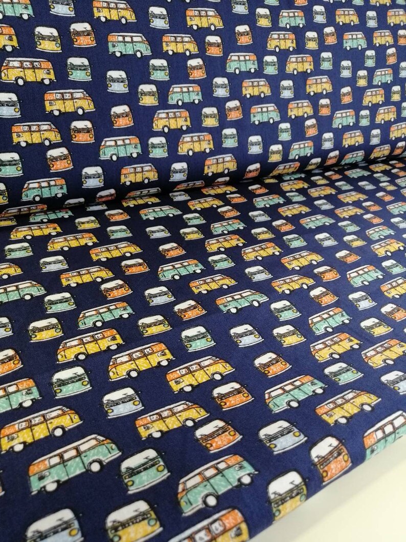 Cotton Bus Camper Dark Blue Marine Patchwork Popeline | Etsy