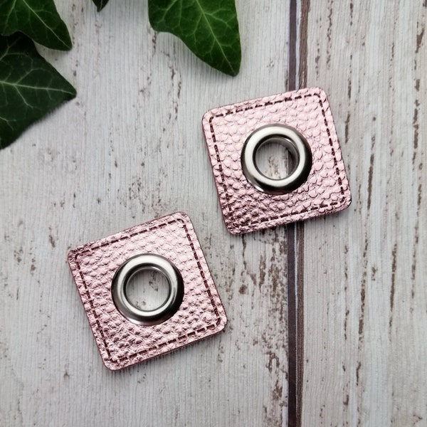 2 Ösen Patches für Kordeln Lederimitat Kunstleder metallic rosa