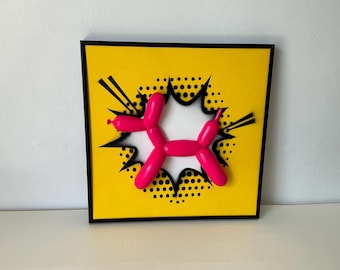 Resin Wall Art Balloon Dog Wall Decor, Framed Pop Art, Resin Sculpture, Modern Art