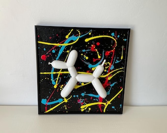 Resin Wall Art Graffiti Balloon Dog Wall Decor, Framed Pop Art, Resin Sculpture, Modern Wall Decor