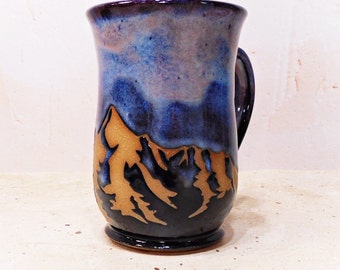 Purple Mountain Coffee Mug, Nature Mug, Majestic Mountain Mug, Hiking Mug, Handmade Stoneware Pottery Mug, Gift for Him/Her