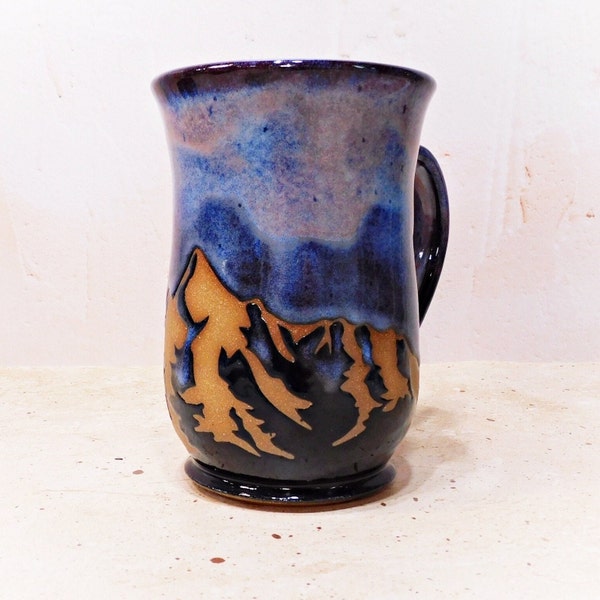 Purple Mountain Coffee Mug, Nature Mug, Majestic Mountain Mug, Hiking Mug, Handmade Stoneware Pottery Mug, Gift for Him/Her