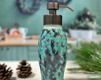 Green and Brass Stoneware Foaming Soap Dispenser, Kitchen or Bathroom Foaming Soap Dispenser