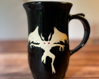 Mothman Cryptid Mug: Wheel Thrown Stoneware Pottery