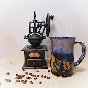 Purple Mountain Coffee Mug, Nature Mug, Majestic Mountain Mug, Hiking Mug, Handmade Stoneware Pottery Mug, Gift for Him/Her 20 Fluid ounces